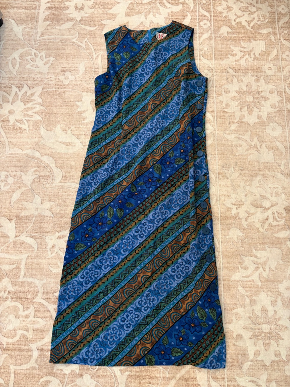Vintage Floral Tropical Sleeveless Midi Dress Size M